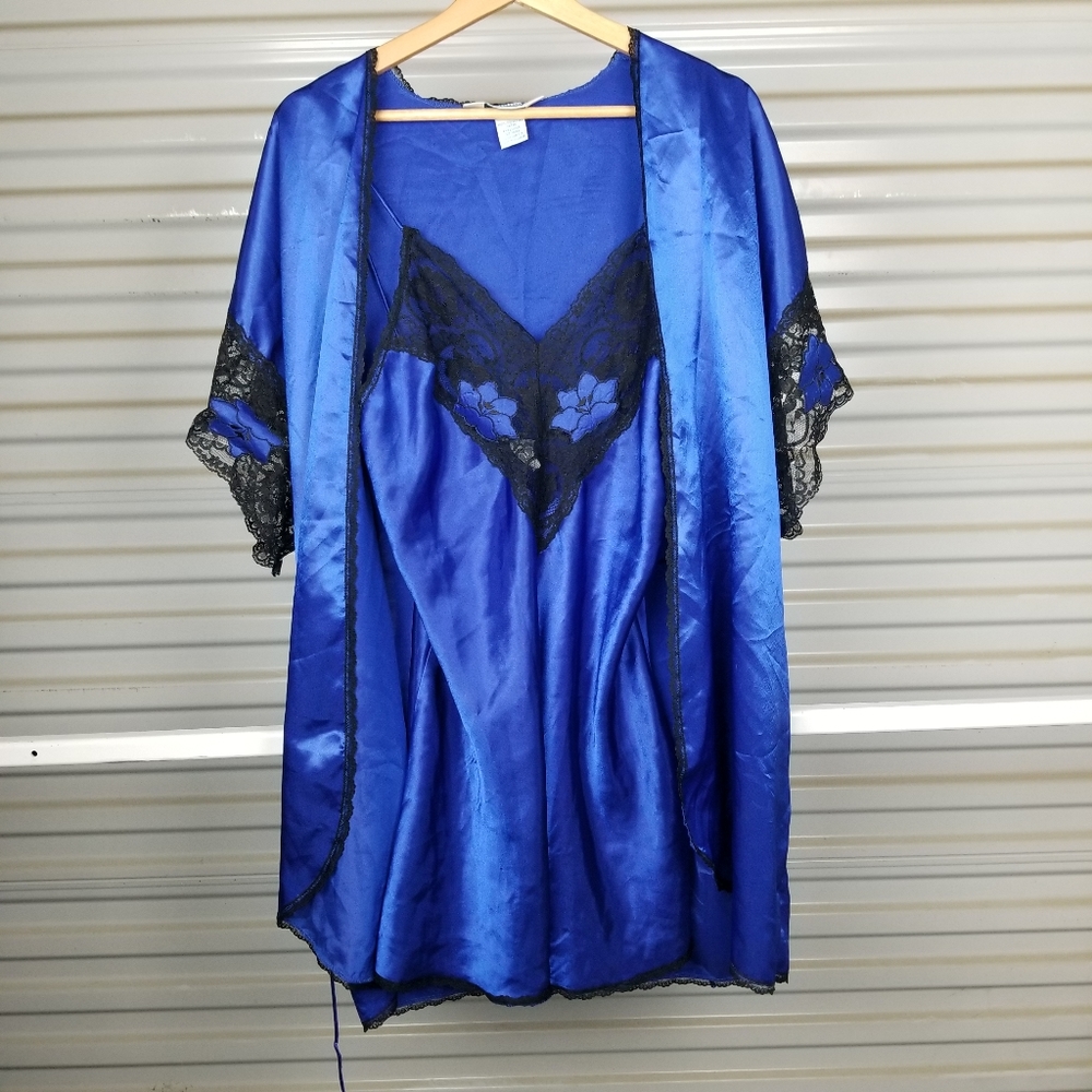 Vintage Cobalf Set Robe and Slip 2 piece Medium